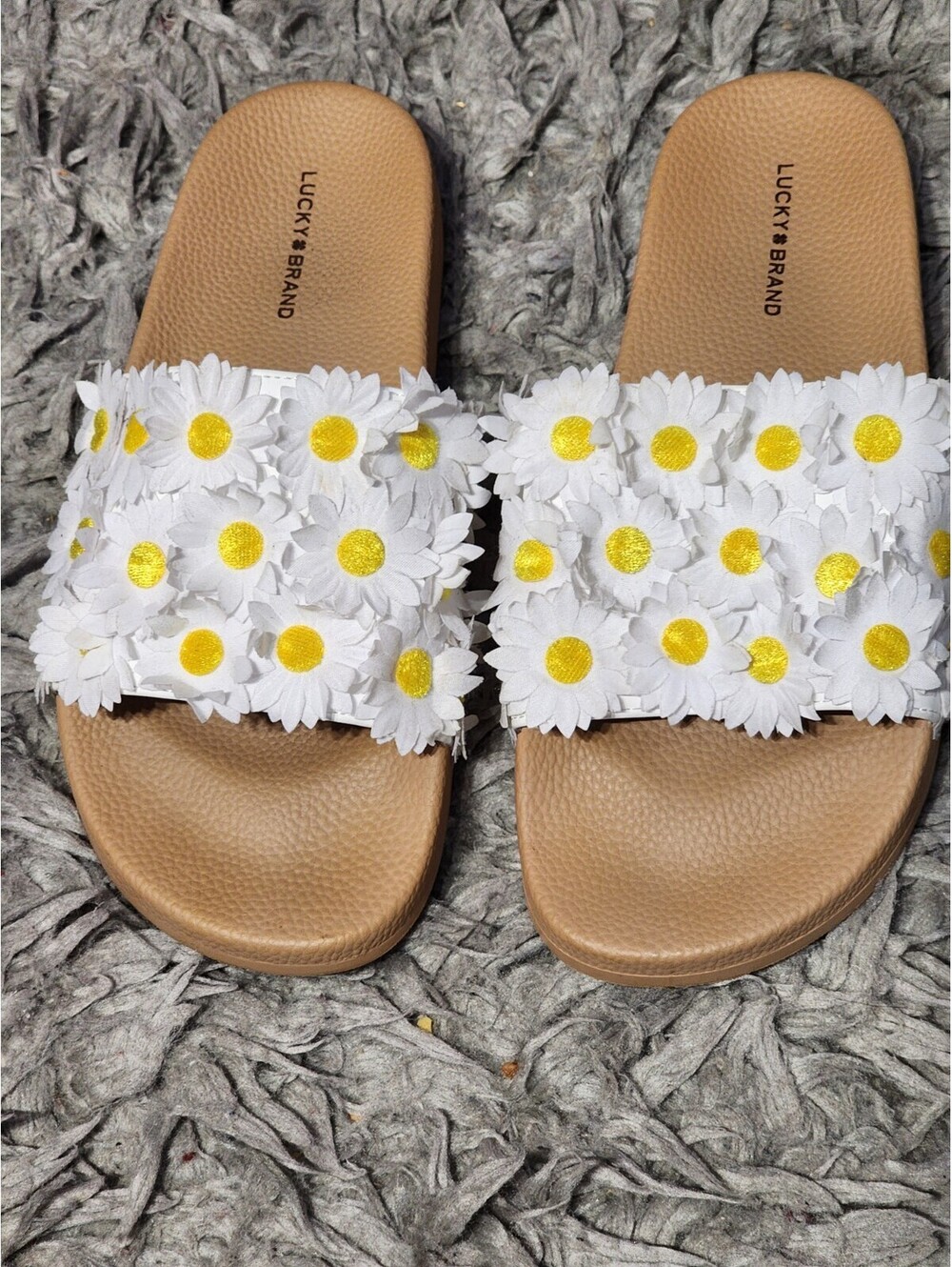 Lucky Brand Floral Daisy Slide Sandals White Yellow Beige Women's US 10B /42
